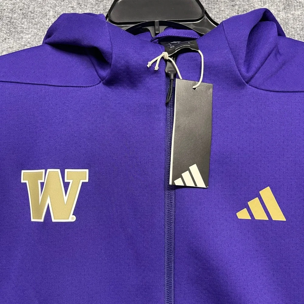 Washington Huskies Jacket Men Medium Purple Gold Adidas ZNE Full Zip Hooded NCAA